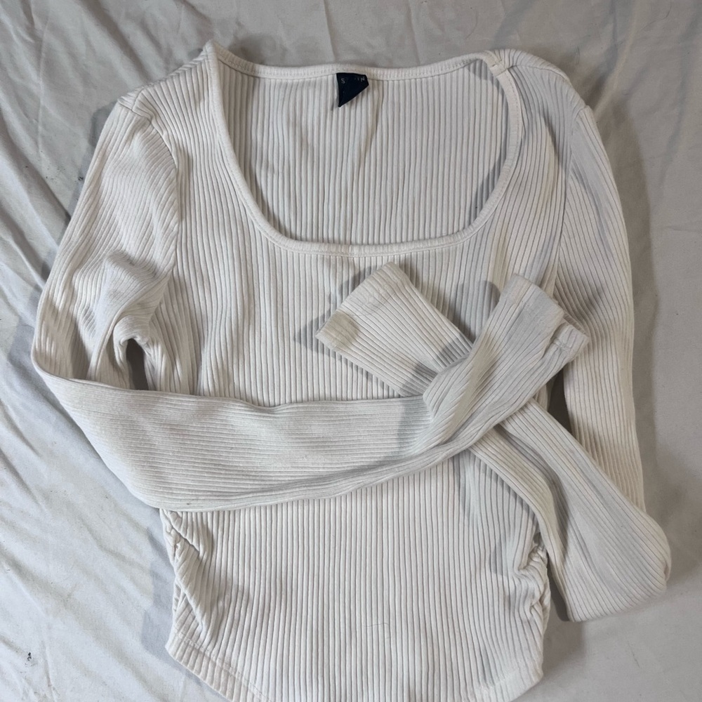 SHEIN Cream Ribbed Blouse